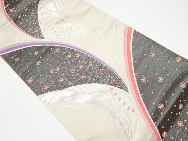 JAPANESE KIMONO / VINTAGE FUKURO OBI / WOVEN BUTTERFLY & FLOWER